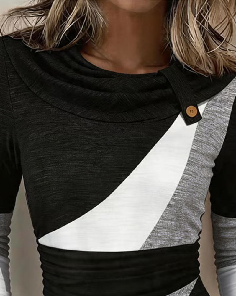 Haut Couleur Contrastante Col Rond Taille