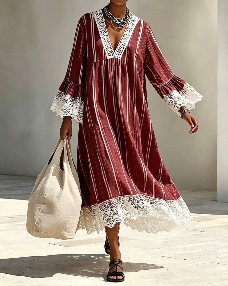 Robe À Manches Évasées Col V