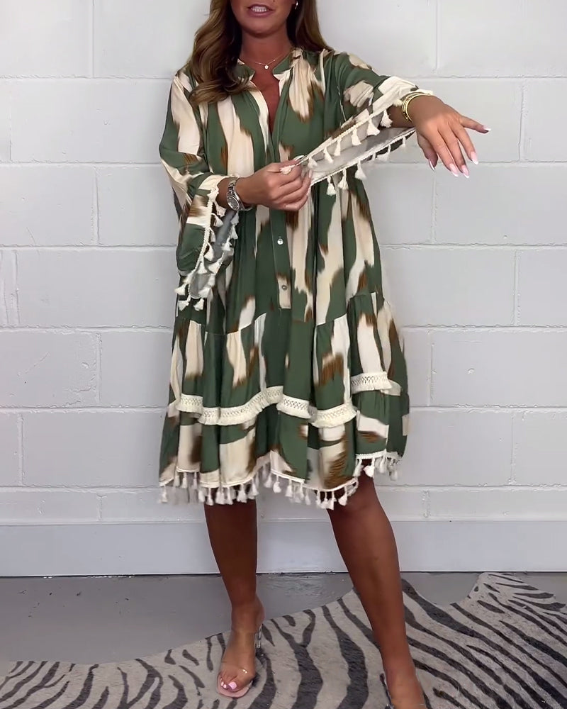 Robe décontractée à franges imprimé vintage