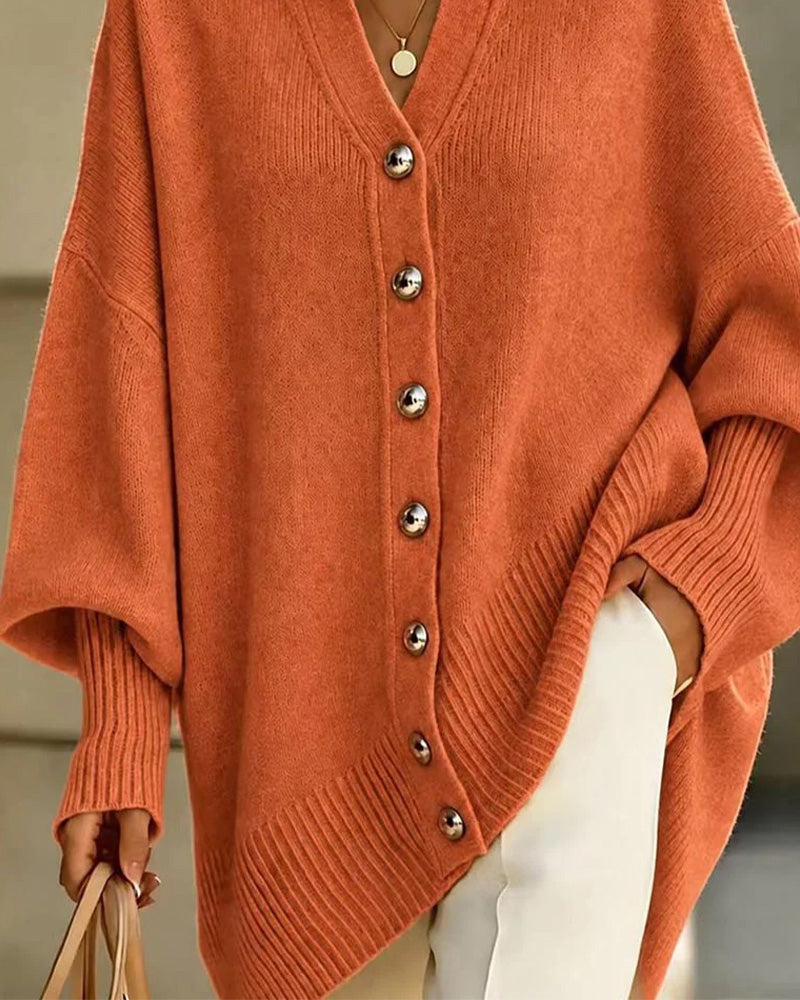 Cardigan ample à revers, col V et boutons