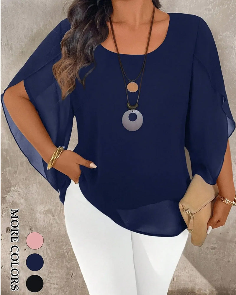 Blouse Col Rond Irrégulière Unie