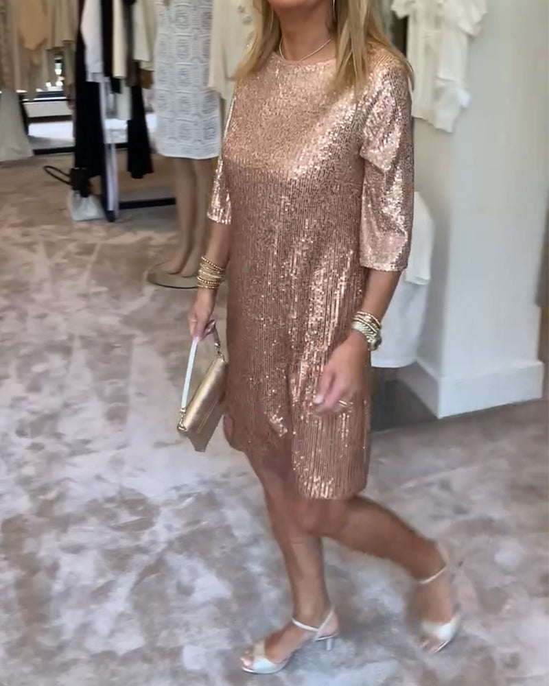 Robe droite élégante à sequins unis