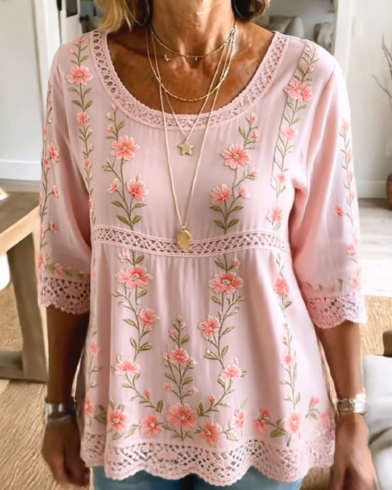 Blouse Florale Dentelle Babydoll