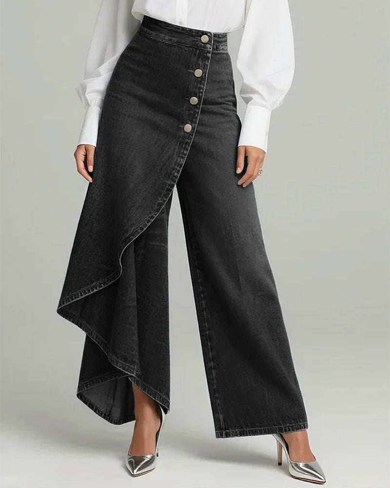 Pantalon Asymétrique Enveloppant Denim Jambe Large
