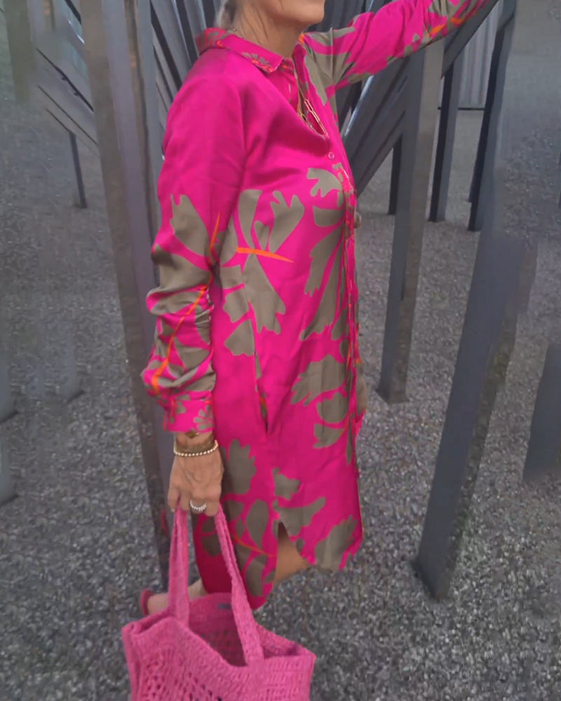 Robe droite à manches longues et col chemise