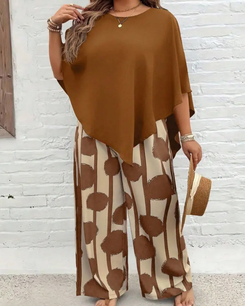 Ensemble Haut Style Cape Et Pantalon Large Imprimé