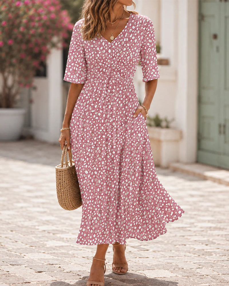 Robe Col En V À Pois Volant Coupe A