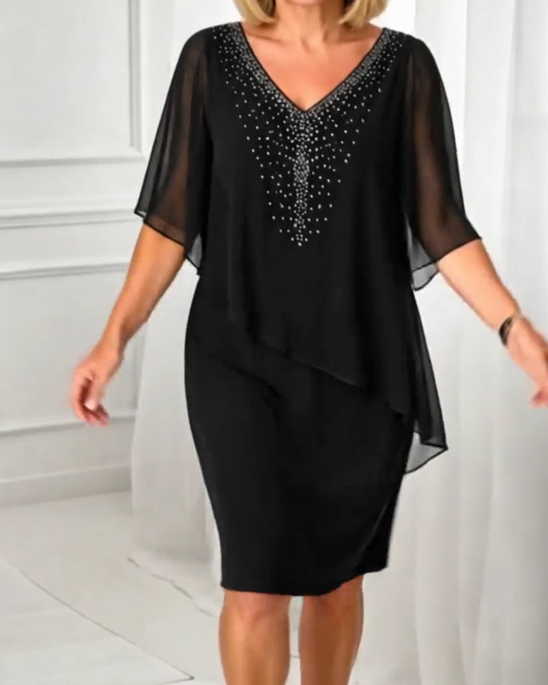 Robe Décontractée Col En V Strass