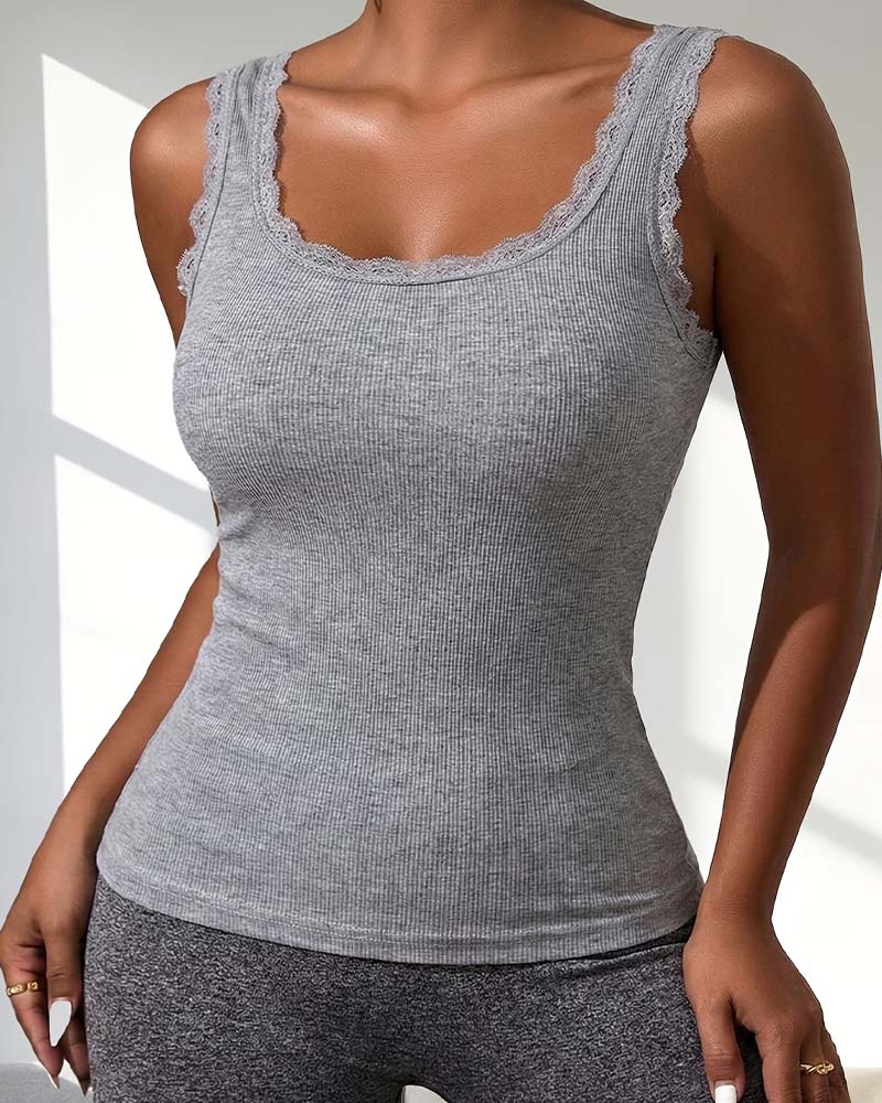 Tank Top Rembourré Dentelle Garniture