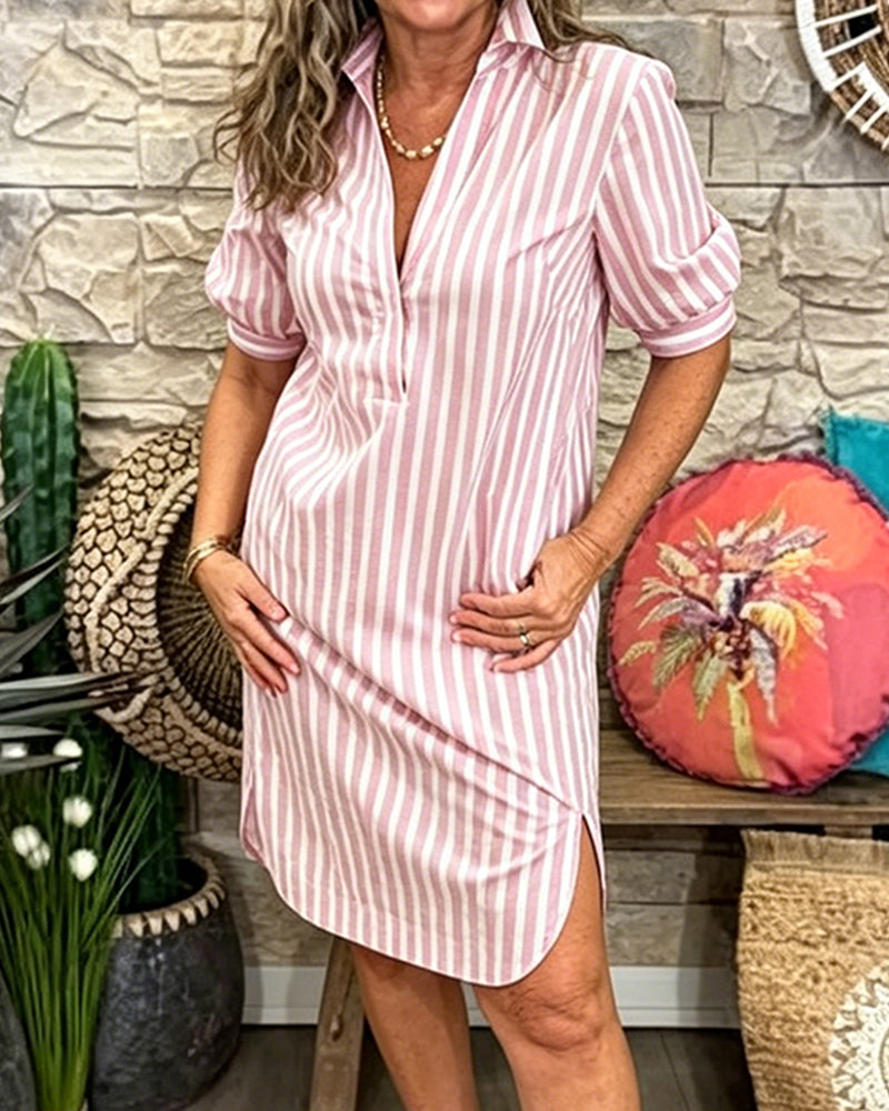 Robe Revers Rayure Fente