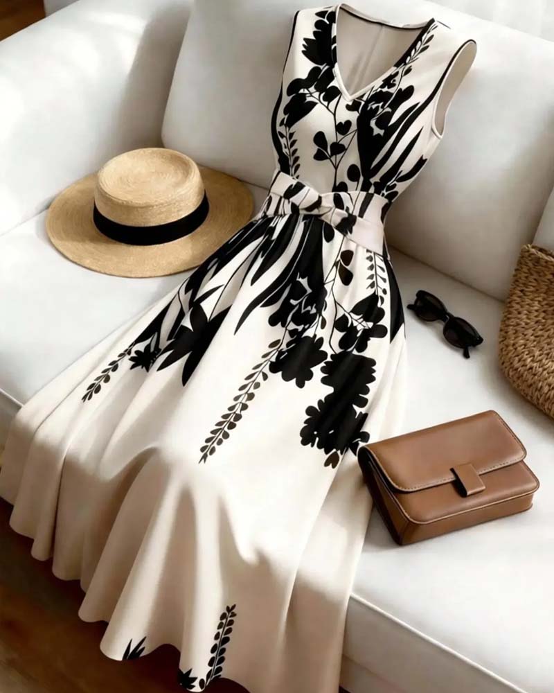 Robe Col En V Taille Coupe A Sans Manches