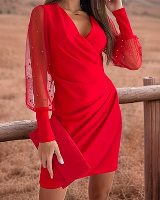 Robe Mesh Col En V Mode Patchwork