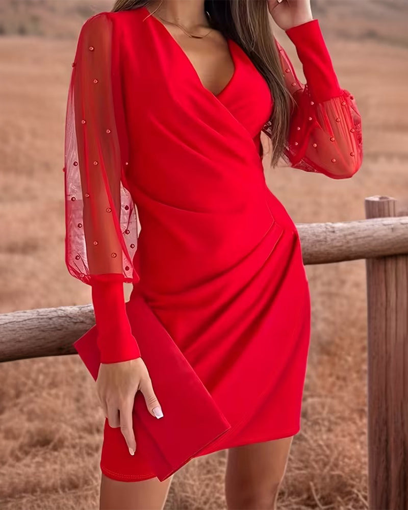 Robe Mesh Col En V Mode Patchwork