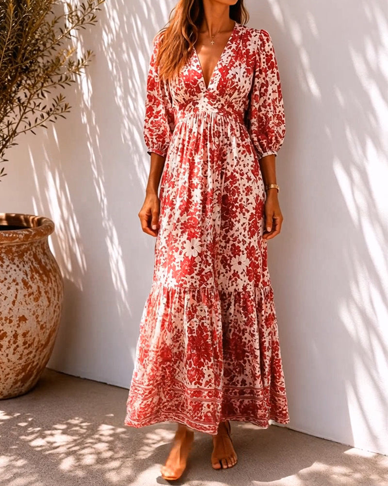 Robes Bleu Porcelaine Imprimé Taille Cintrée