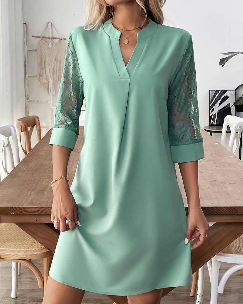 Robe Élégante En Dentelle À Manches Courtes