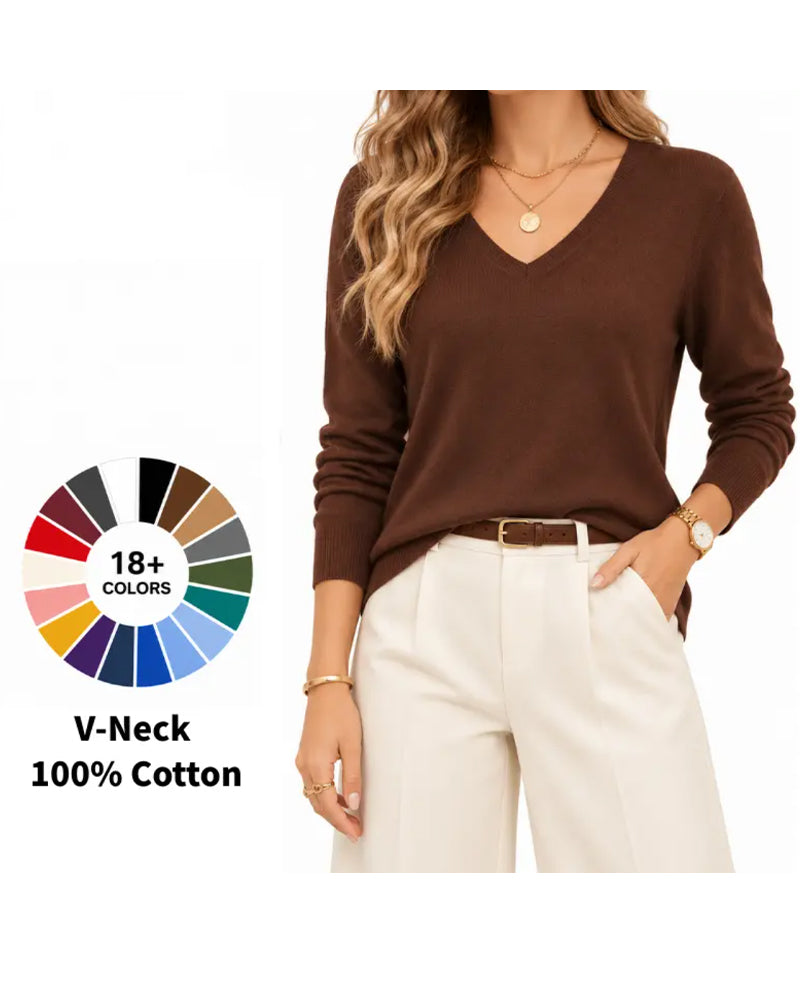 Pullover Col V Uni Manches Longues
