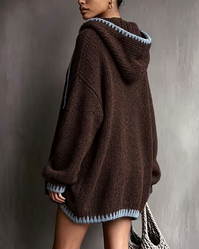 Robe Pull Contraste Cordon Capuche
