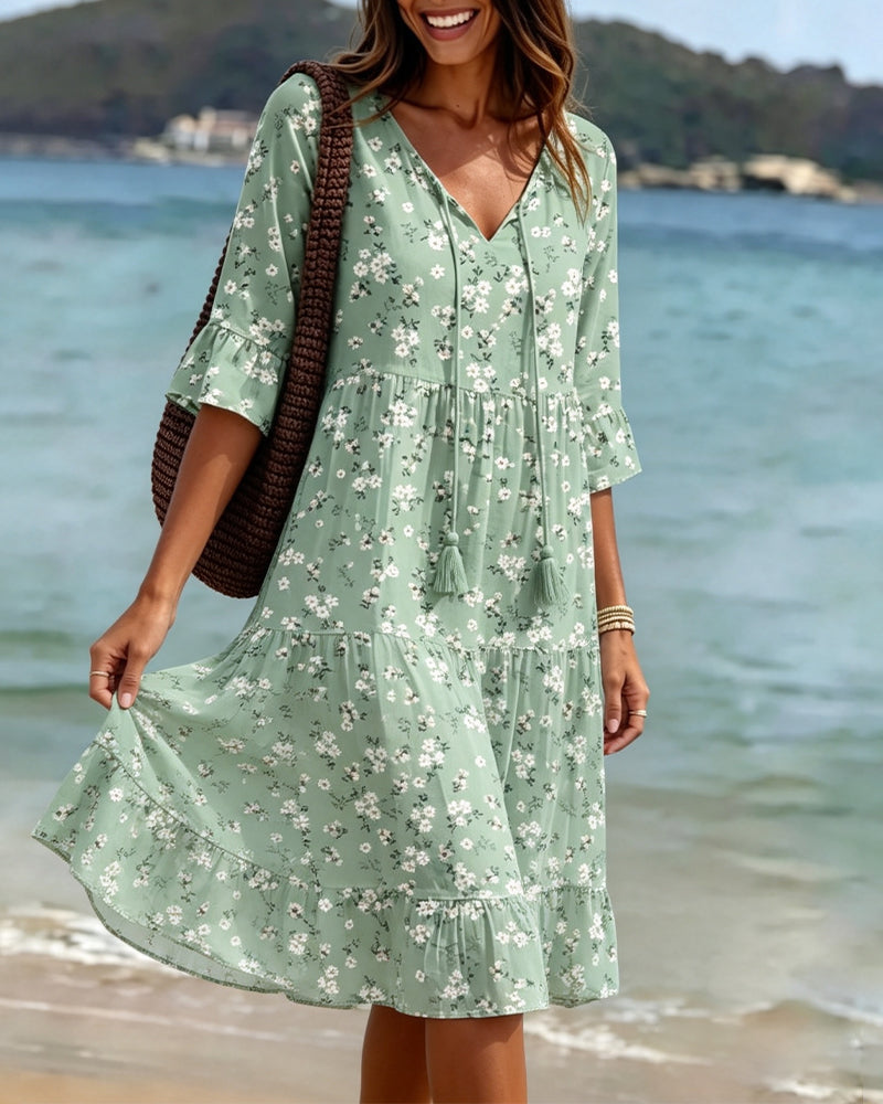 Robe Fleurie Col V Bretelles Fines