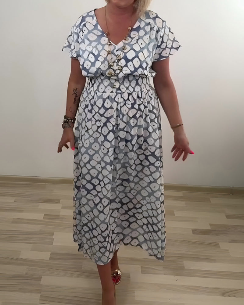 Robe Élégante Sophistiquée Imprimé Géométrique Fente