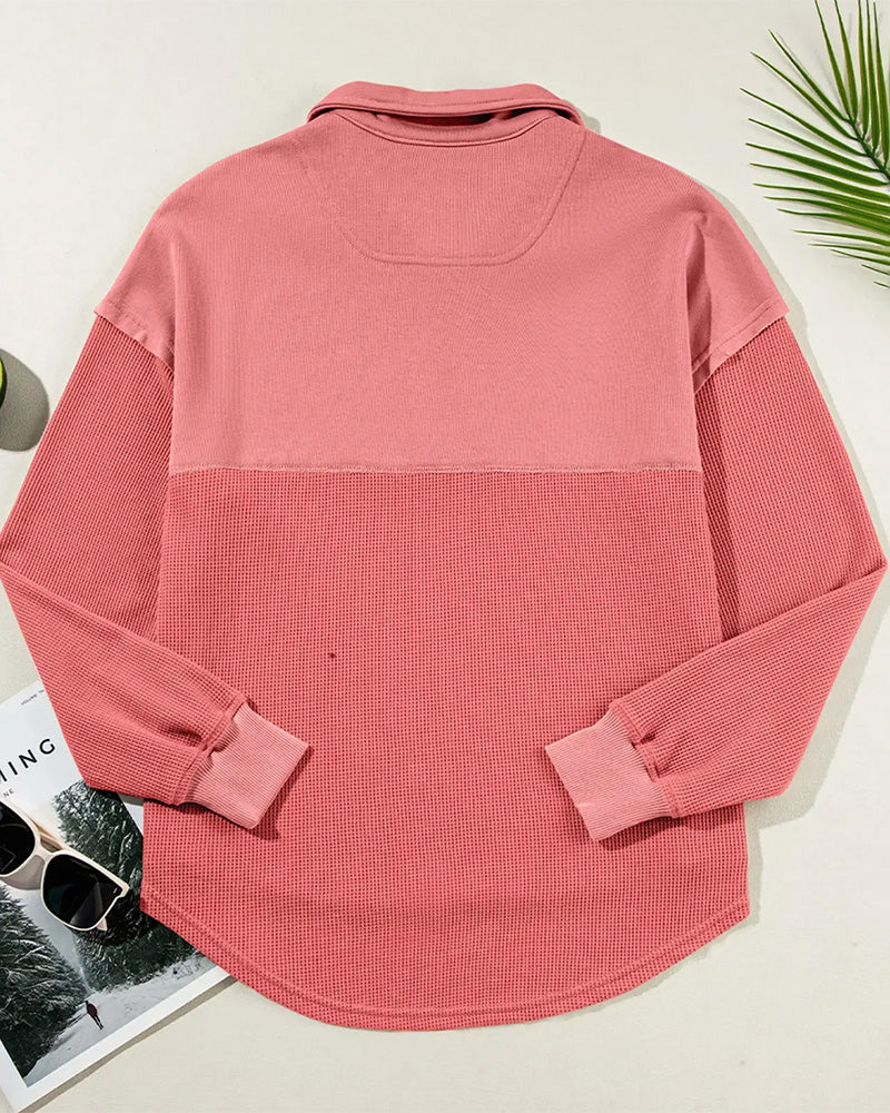 Sweatshirt Demi Fermeture Éclair Gaufré Patchwork