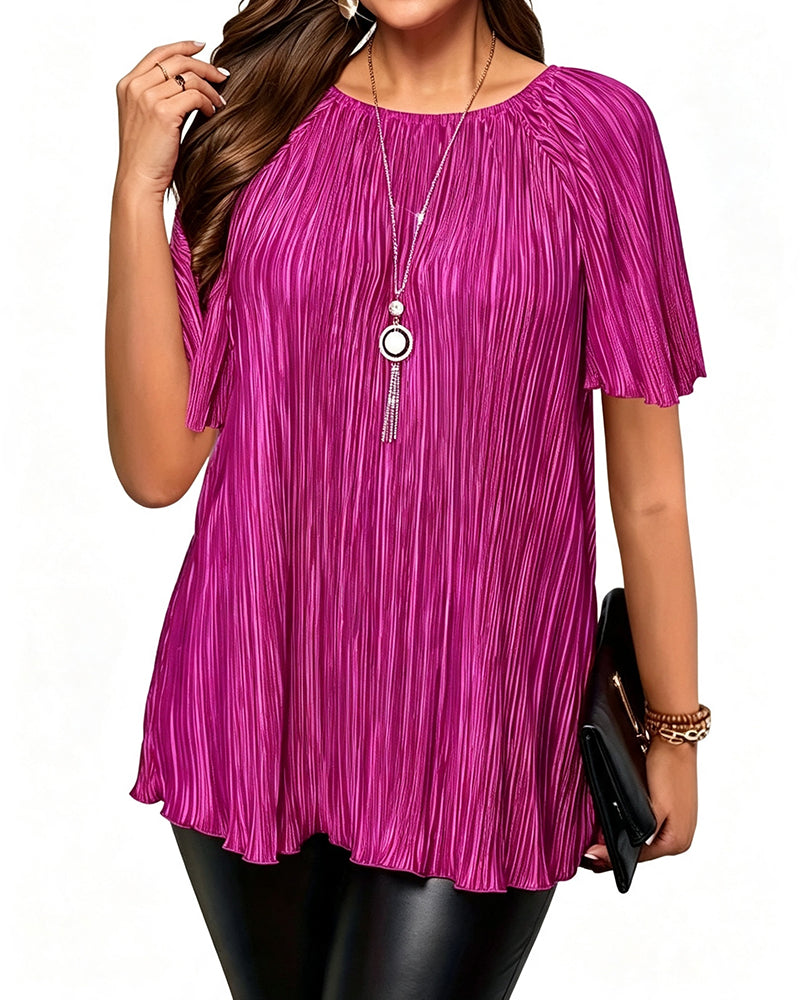 T-Shirt Grande Taille Unie Plissée Manches Courtes
