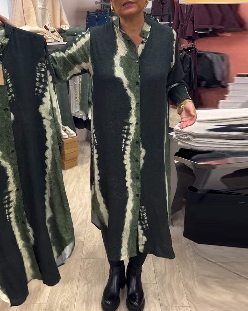 Robe chemise imprimée à col montant et boutons