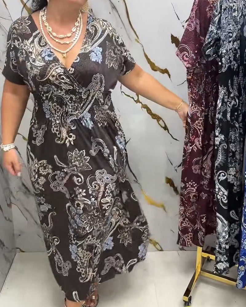 Robe Col V Fleuri Cintrée Maxi