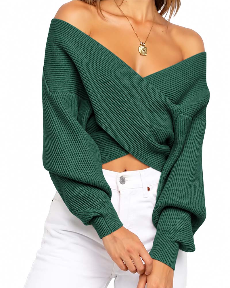 Pull Croisé Épaules Dénudées Court