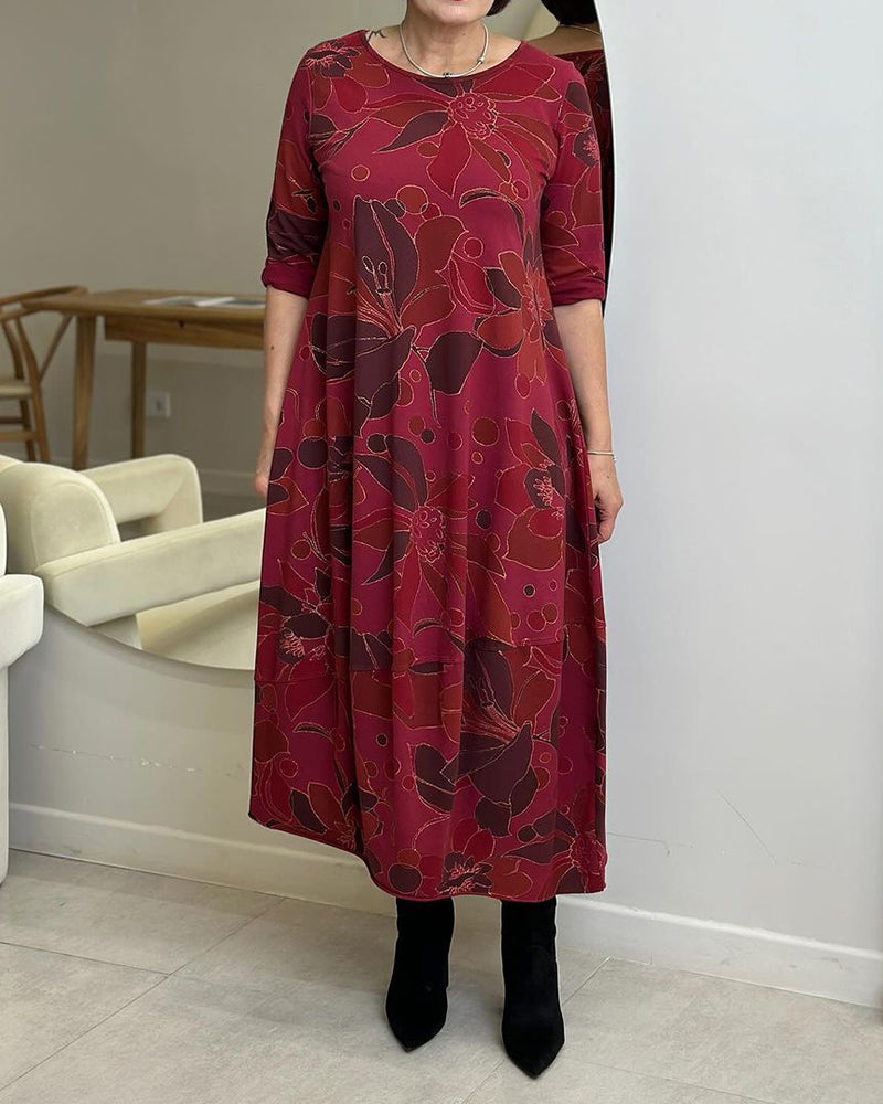 Robe décontractée à imprimé floral et col rond