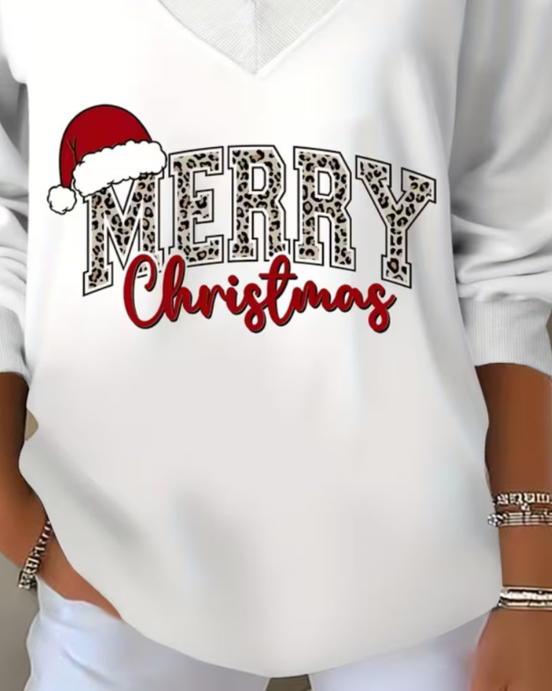 Sweatshirt Col En V Imprimé Noël
