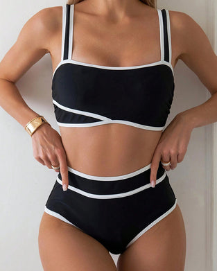 Maillot De Bain Deux Pièces Rayé À Blocs De Couleur Bikini