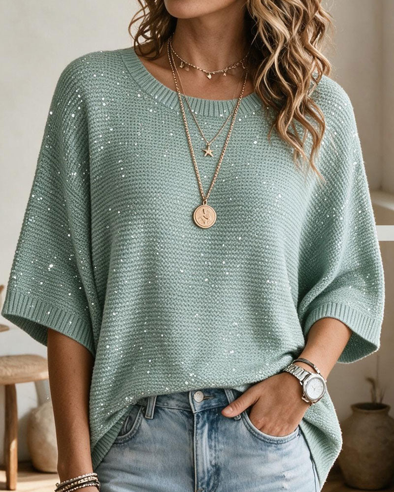 Pull Col Rond 3/4 Manche Décontracté
