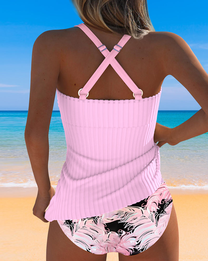 Tankini Deux Pièces Poitrine Plissée Imprimé Triangle