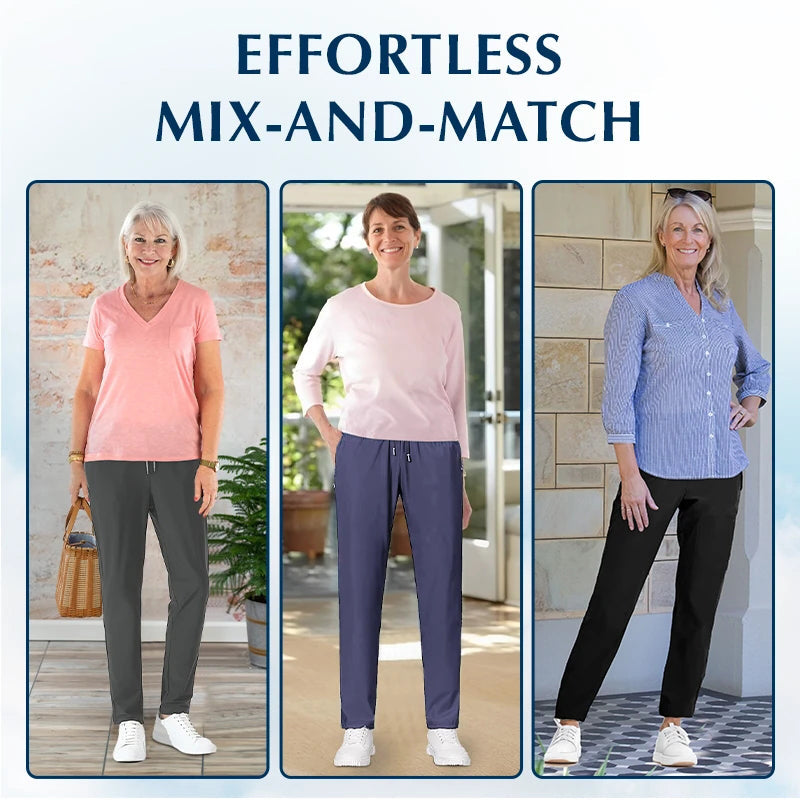 StretchActive - Pantalon Femme Ultra Élasticité Soie Glacée Confort Décontracté