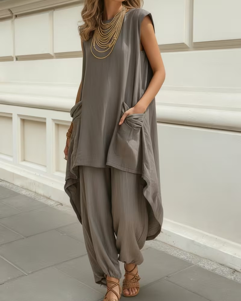 Ensemble Asymétrique Grande Poche Sans Manches