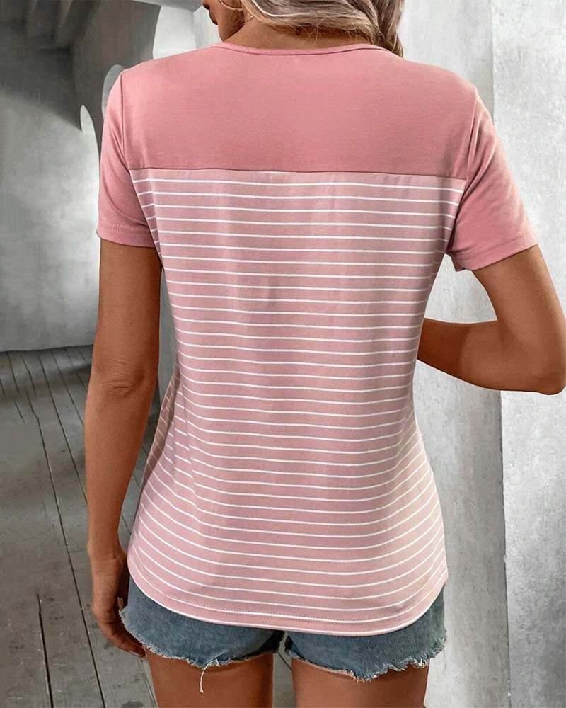 T-Shirt À Manches Courtes Rayé Contrasté