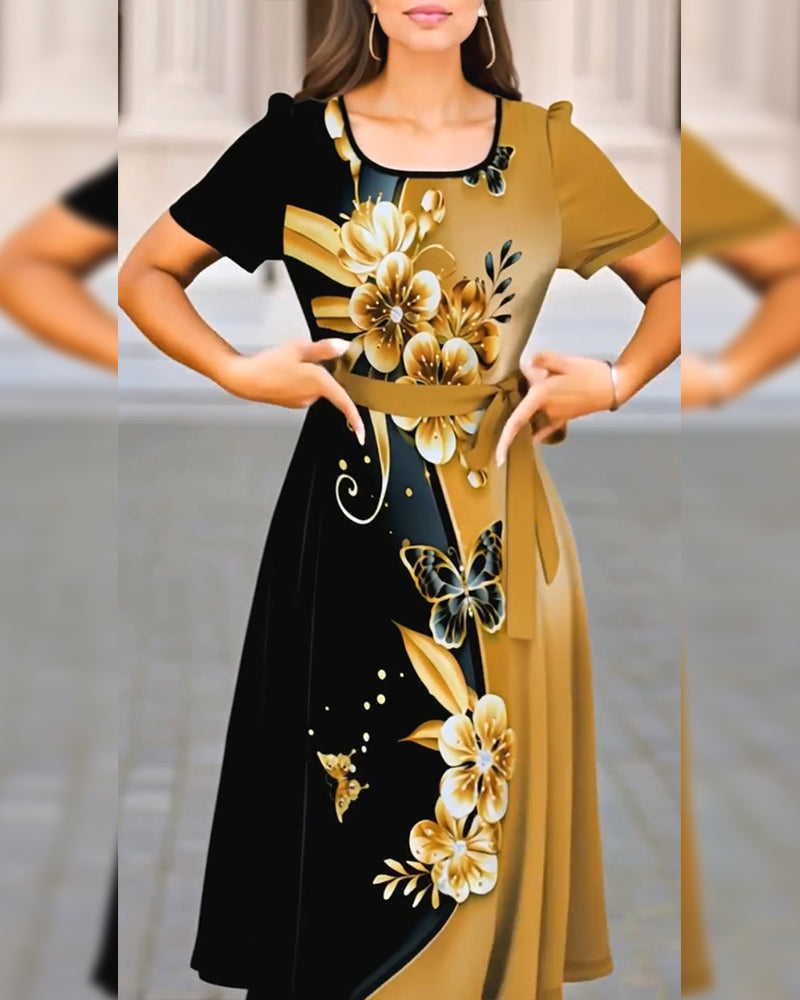 Robe Bloc De Couleur Imprimé Floral