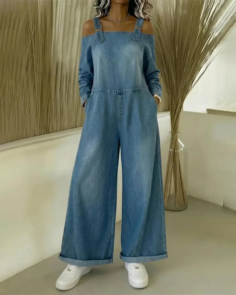 Combinaison Épaule Dégagée Bretelle Denim