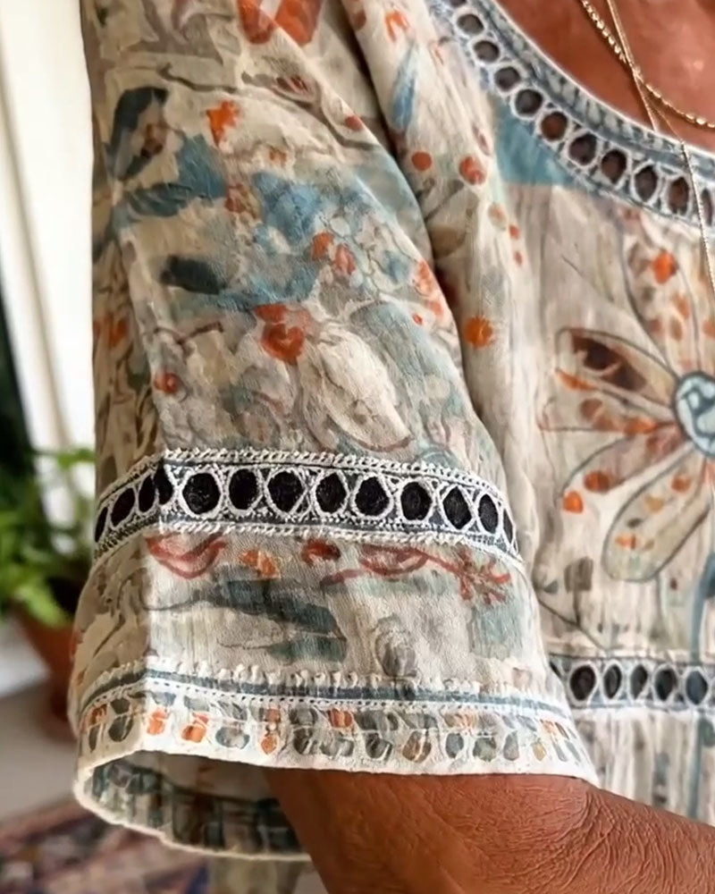 Haut Découpé Col Rond Imprimé