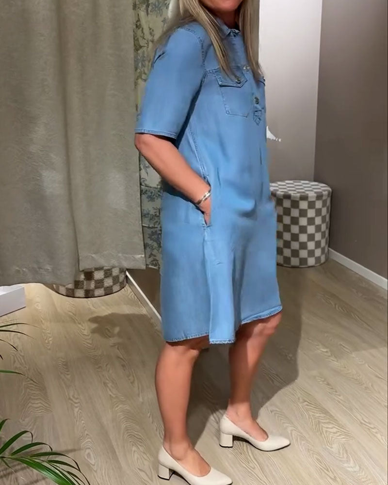 Robe Denim Camp Col Bouton-Devant Chemise