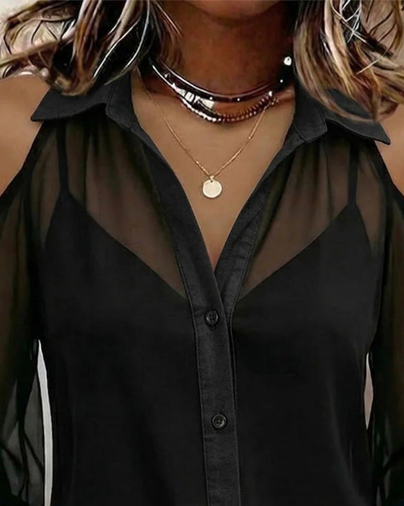 Deux Pièces Set Col Épaule Nue Chemisier Transparent Camisole