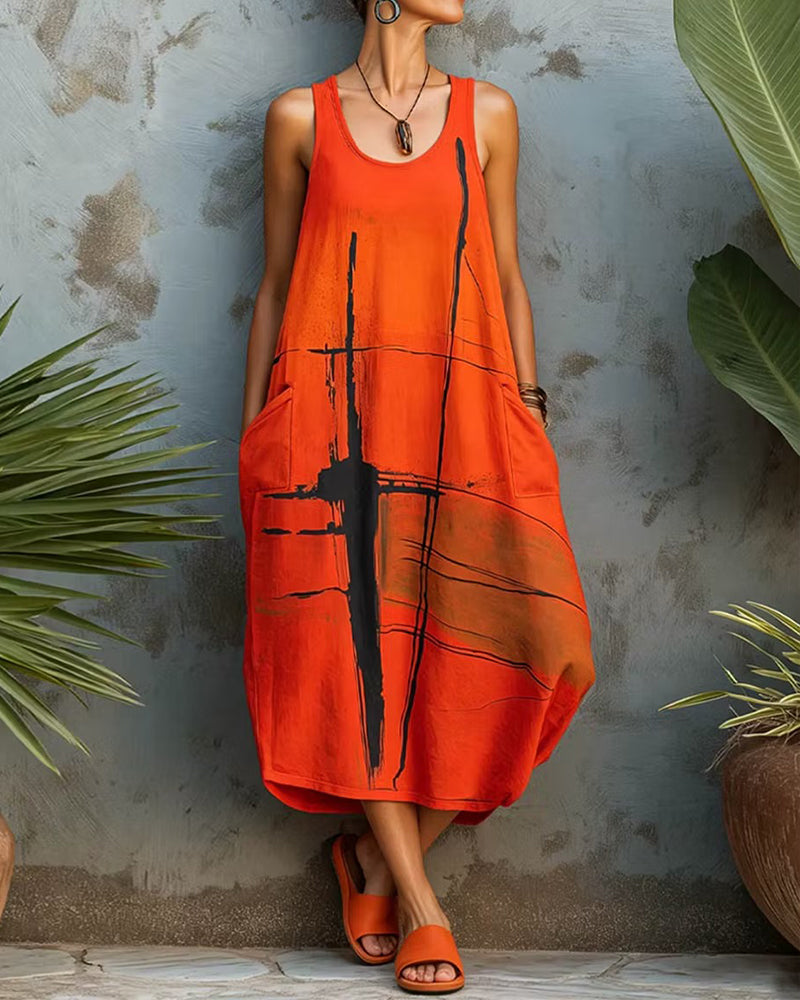 Robe Décontractée Imprimée Sans Manches Longue