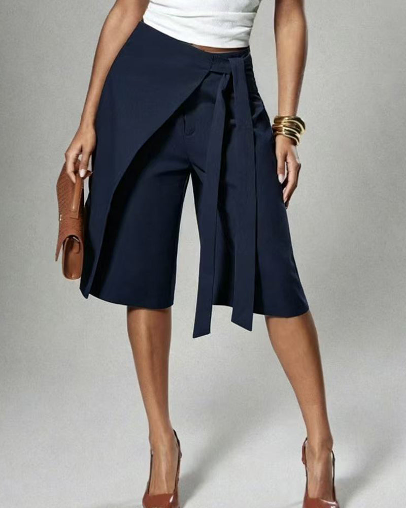 Pantalon Enveloppe Attacher Large Jambe Midi