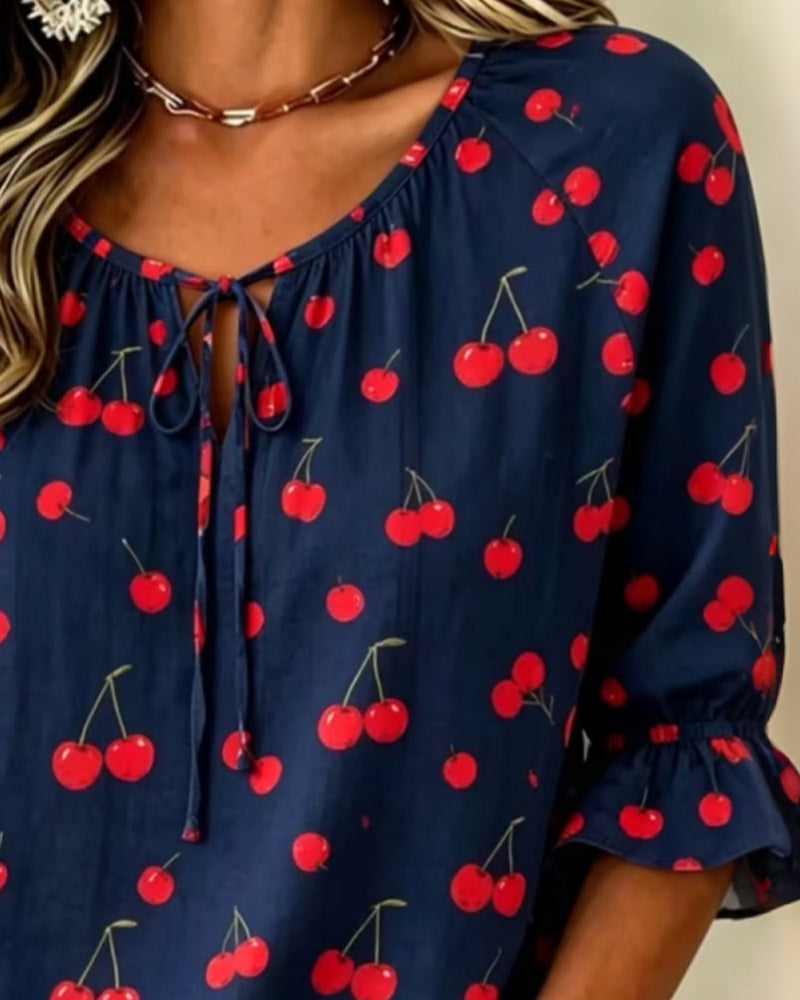 Blouse Imprimé Cerise Attache 3/4 Manche