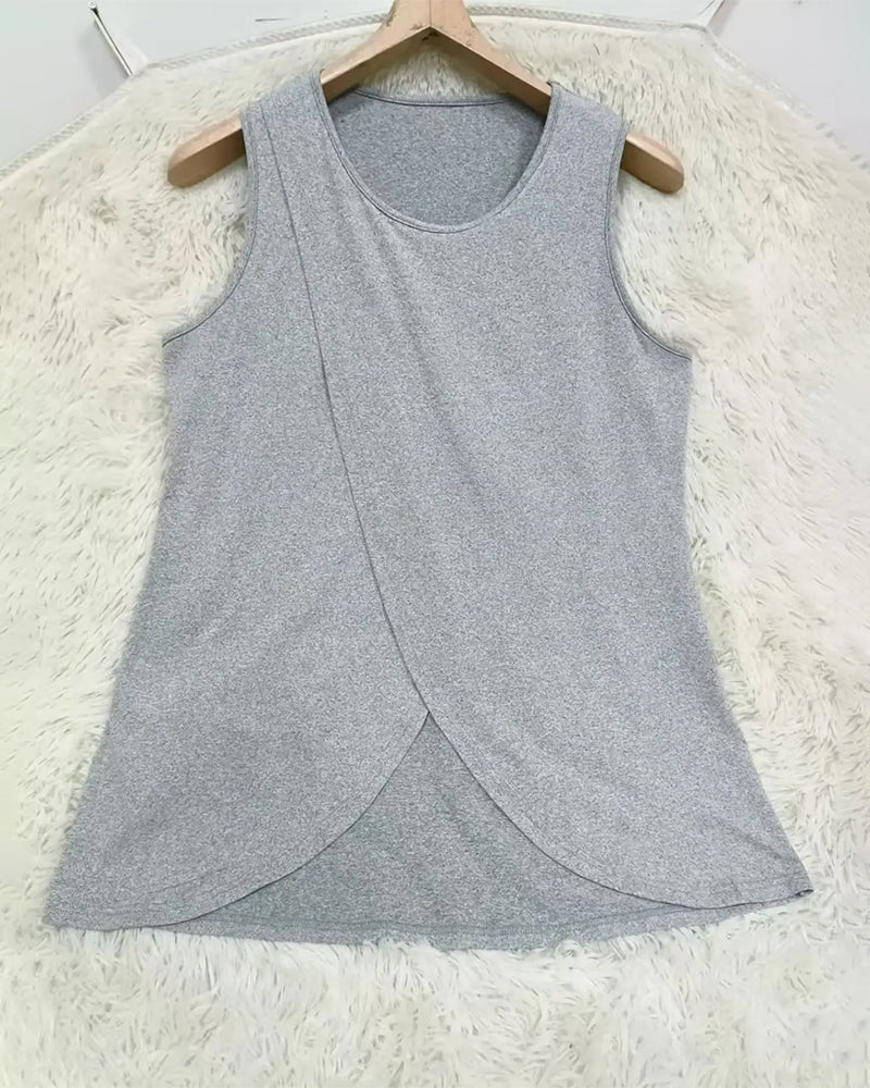 T-Shirt Unie Croix Ourlet Sans Manches