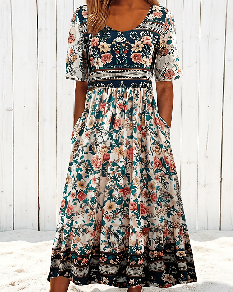 Robe Vintage Floral Cintré Midi
