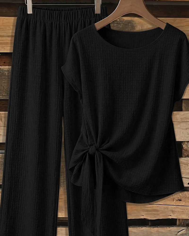 Ensemble Chemisier Manche Courte + Pantalon Jambe Large