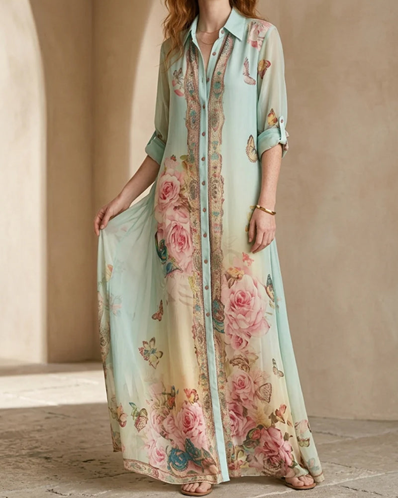 Robe Revers Papillon Rose Imprimé