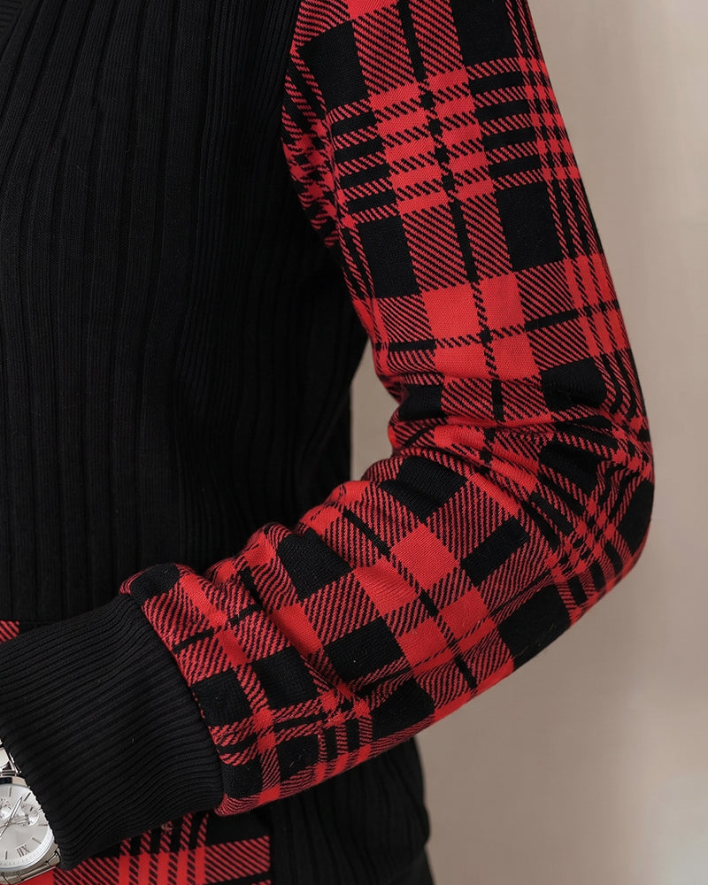 Hoodie Plaid Patchwork Manche-Longue