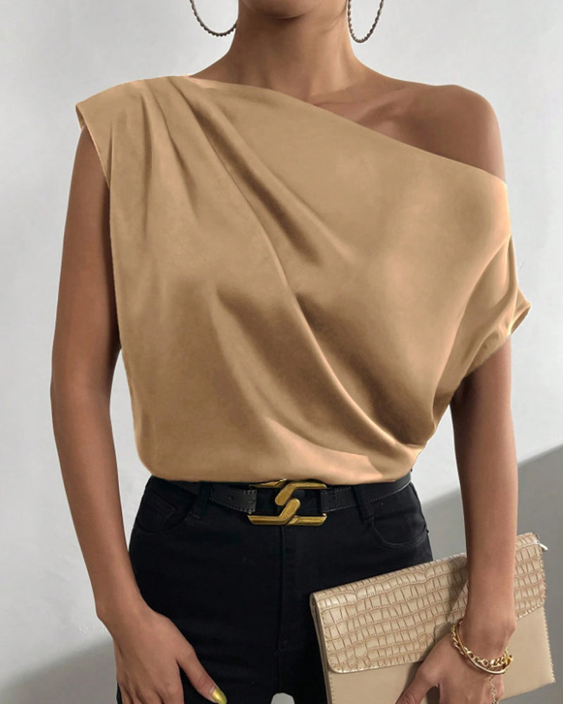 Blouse Unie Hors Épaule Sans Manches